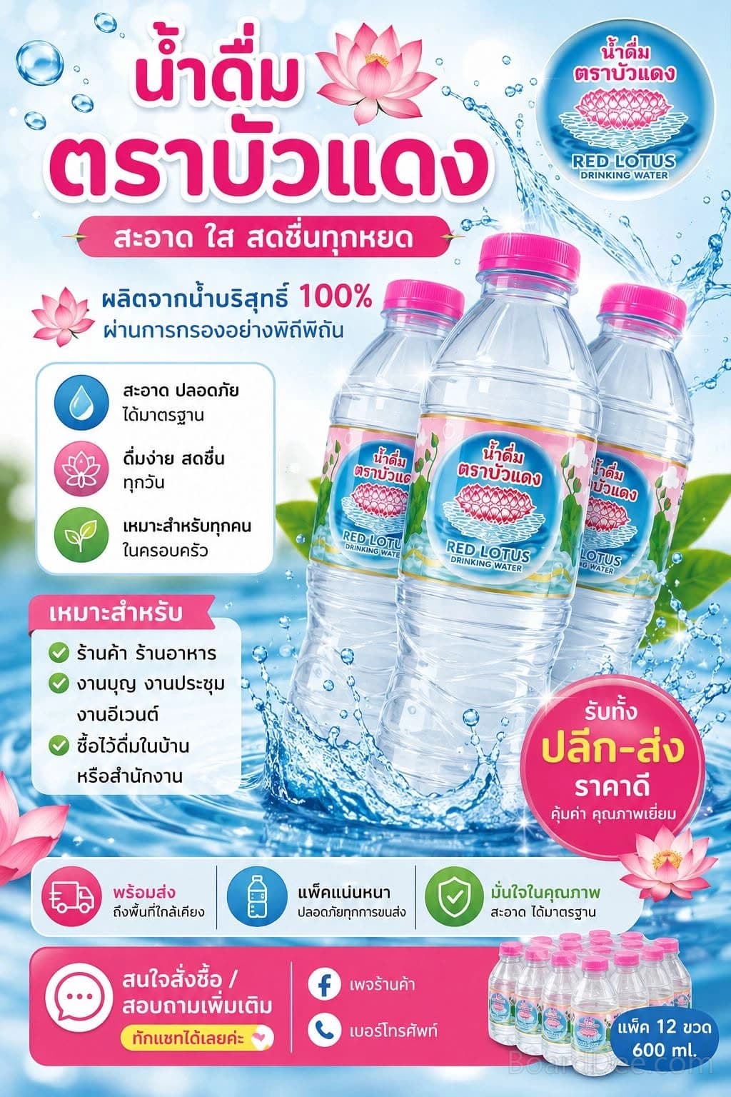 น้ำดื่มตราบัวแดง ราคาส่งเมืองอุดรฯ